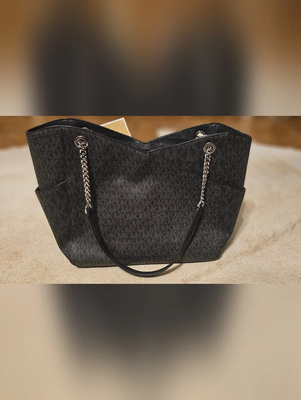 NEW w/tags Michael Kors Black MK Logo Chain-Handle Large Jet Set